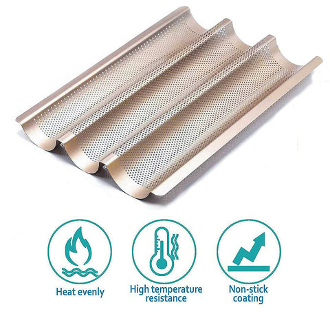 Hesanzol baguette pan perforations close-up showing airflow