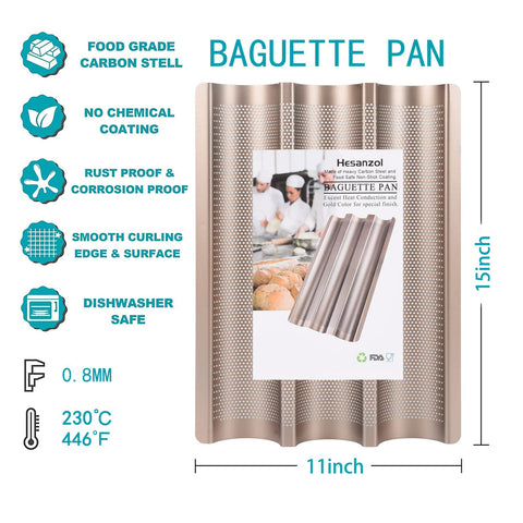 Hesanzol carbon steel baguette pan top view shows sturdy construction