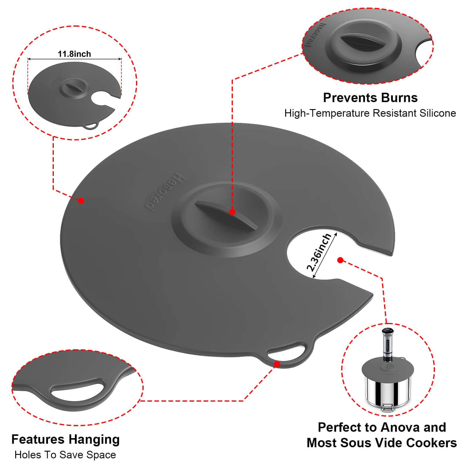 Close-up of Hescred heavy silicone lid showing durable seal.