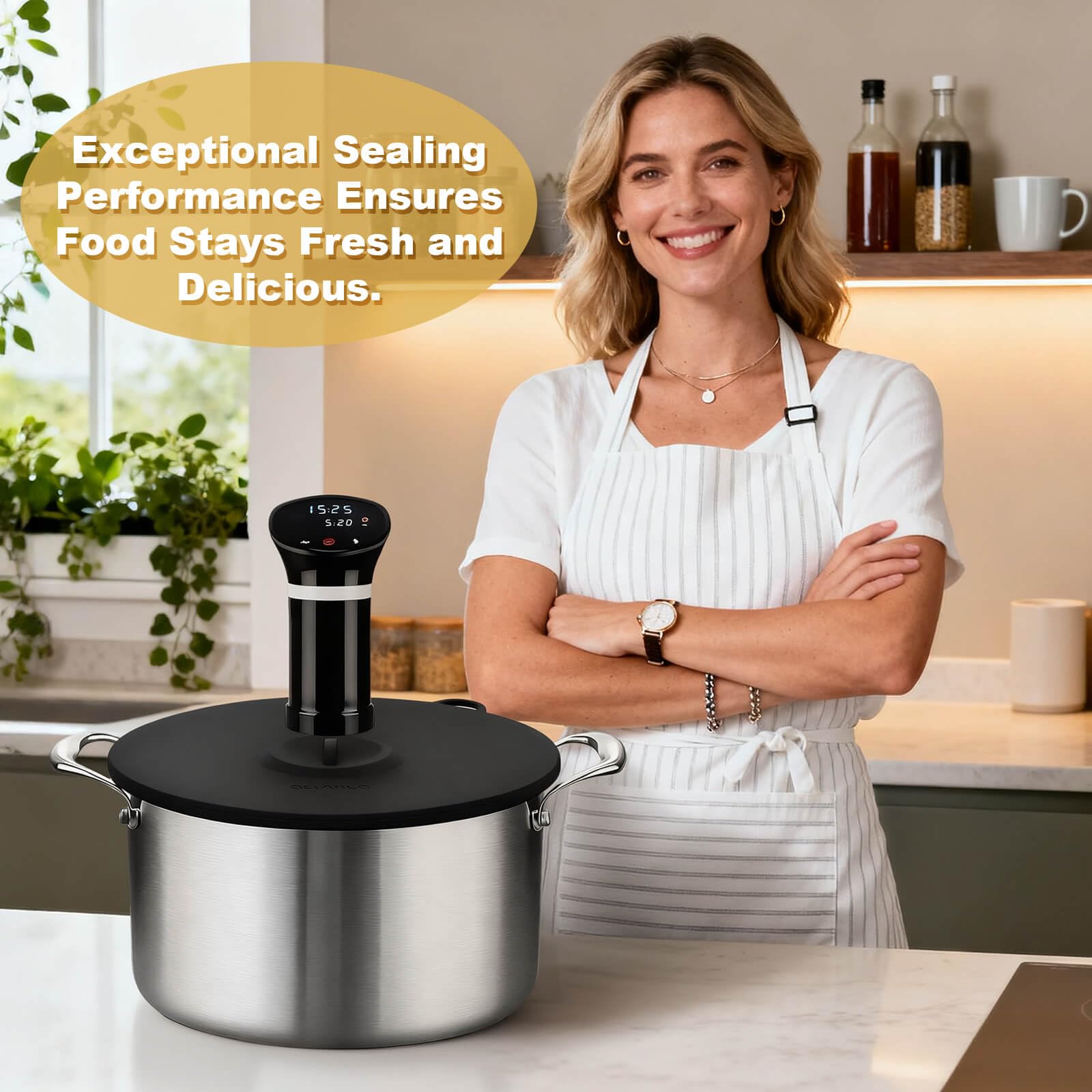 Hescred lid compatibility with Anova for versatile kitchen setups.
