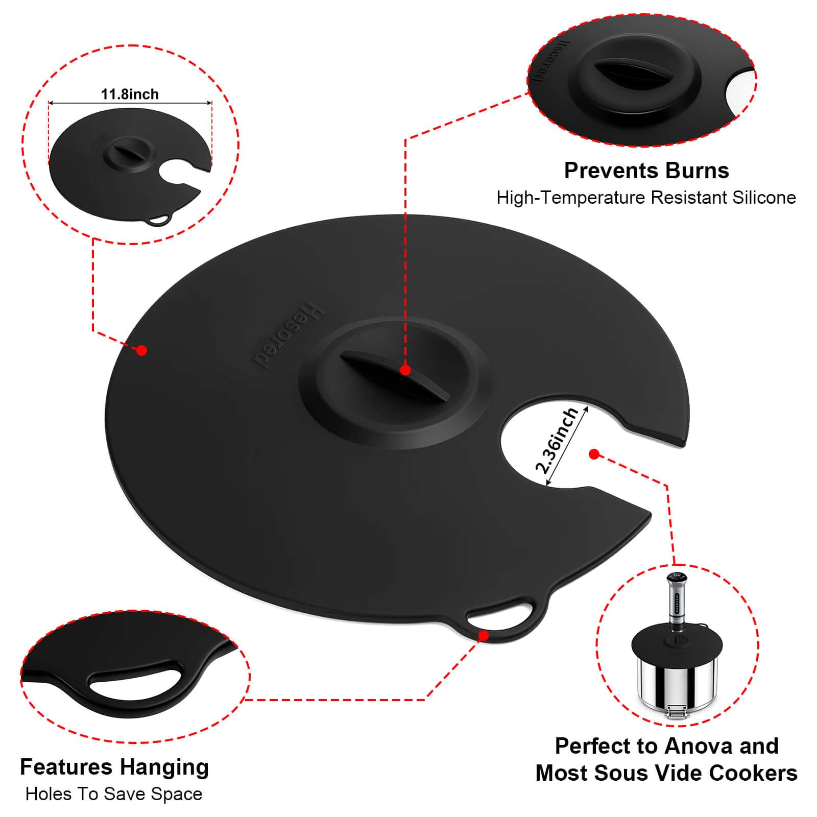 Hescred silicone lid close-up highlighting durable seal and flexibility.