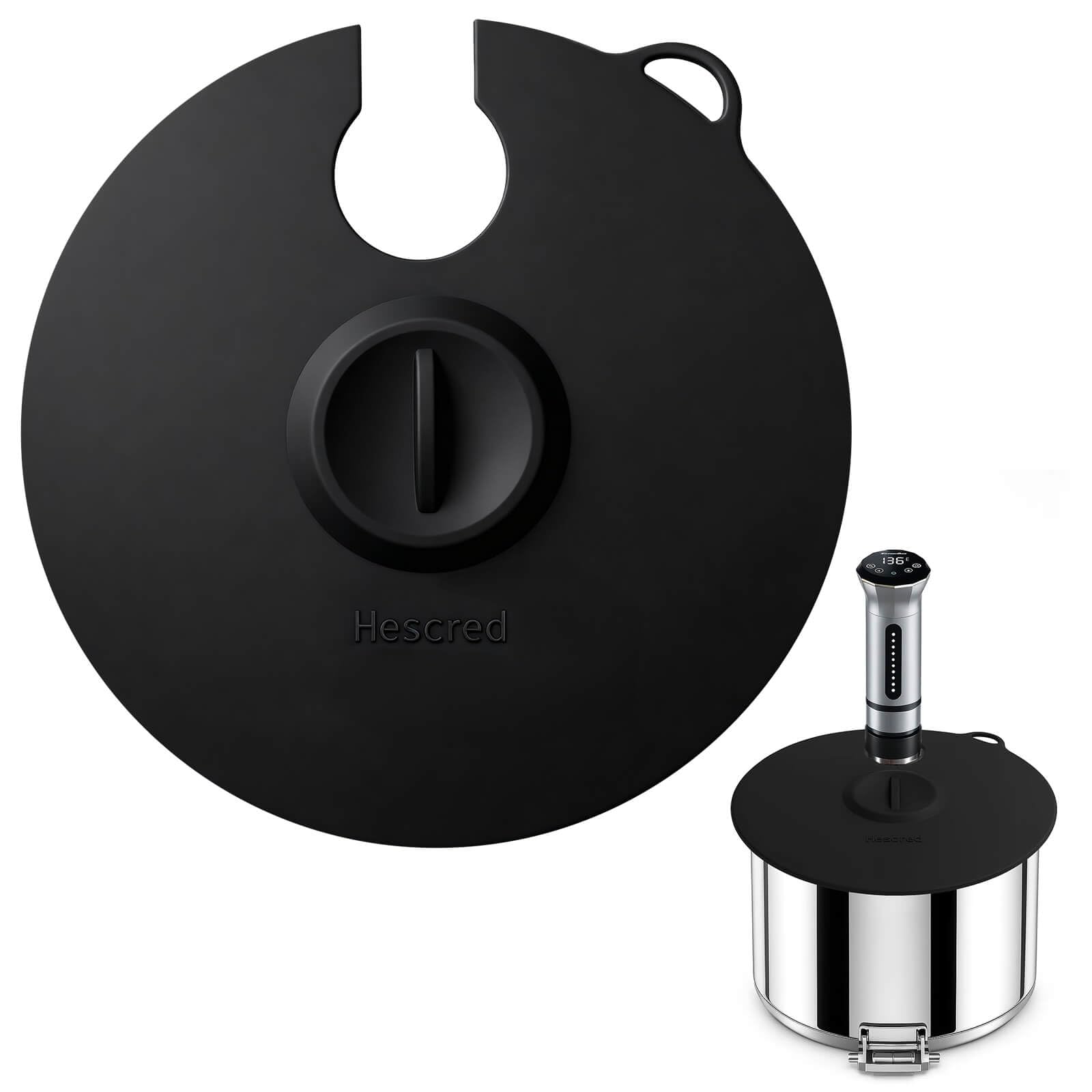 Hescred sous vide lid on pot showing snug fit for even cooking.