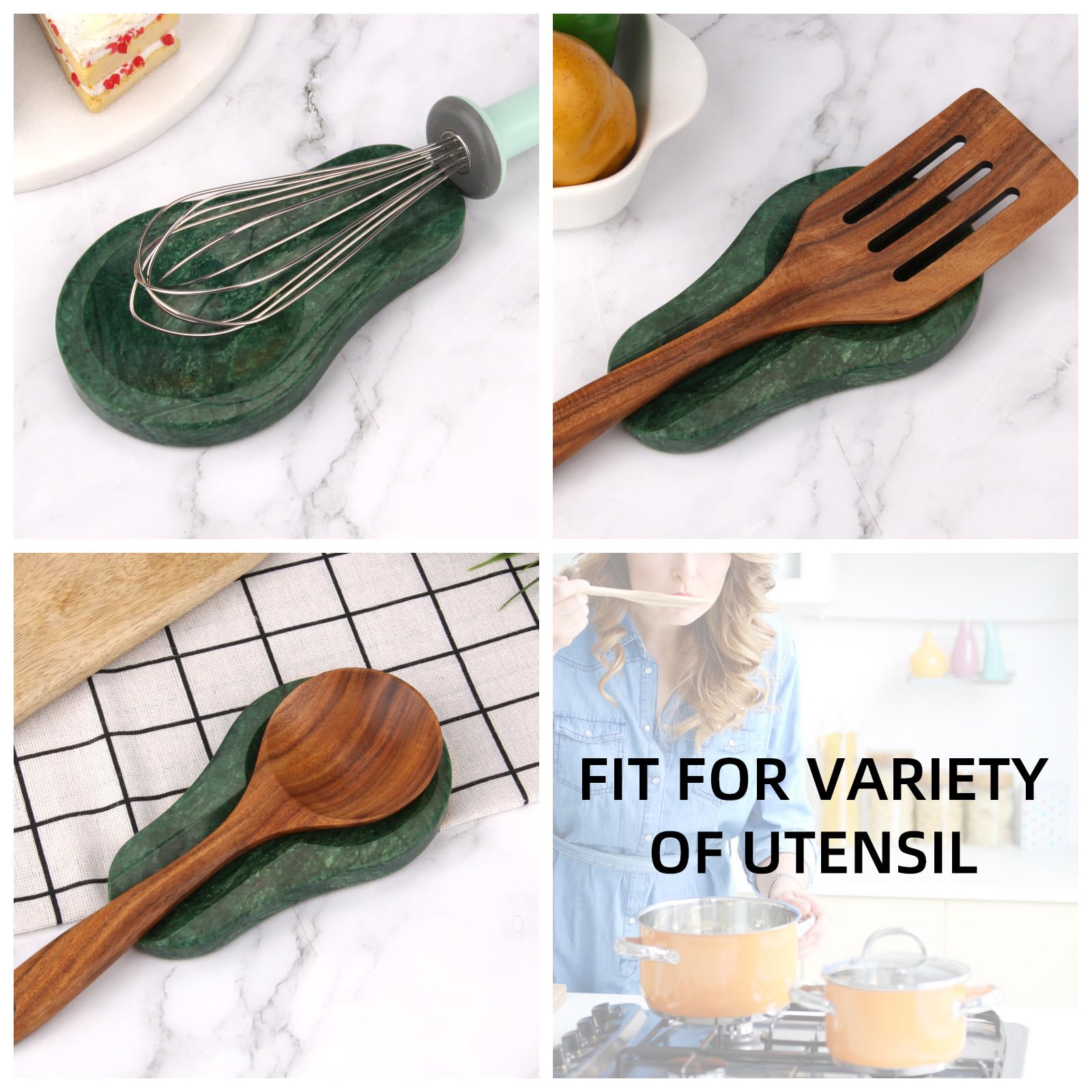 HESHIBI marble spoon rest with utensils on counter