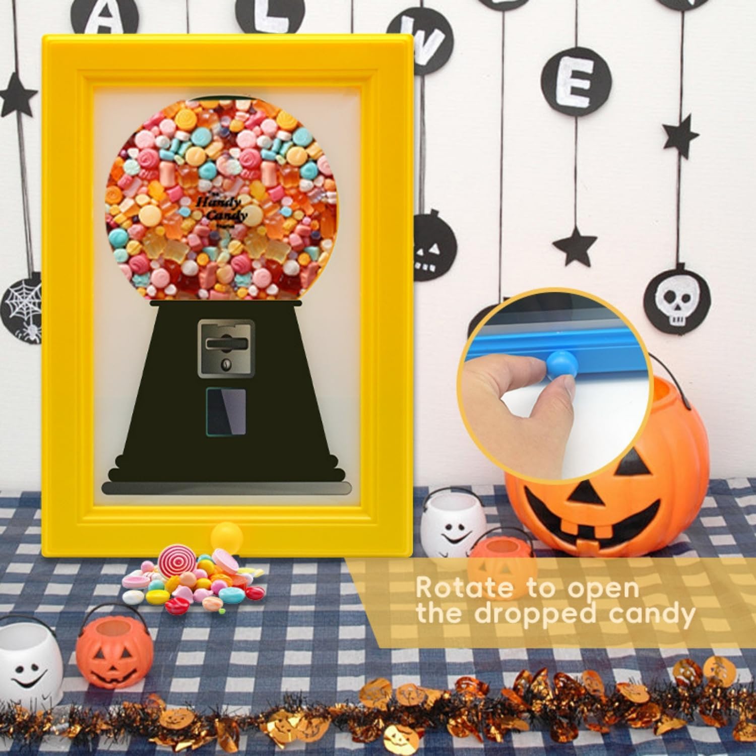 Heskbirg gumball machine frame art-style display doubles as snack organizer