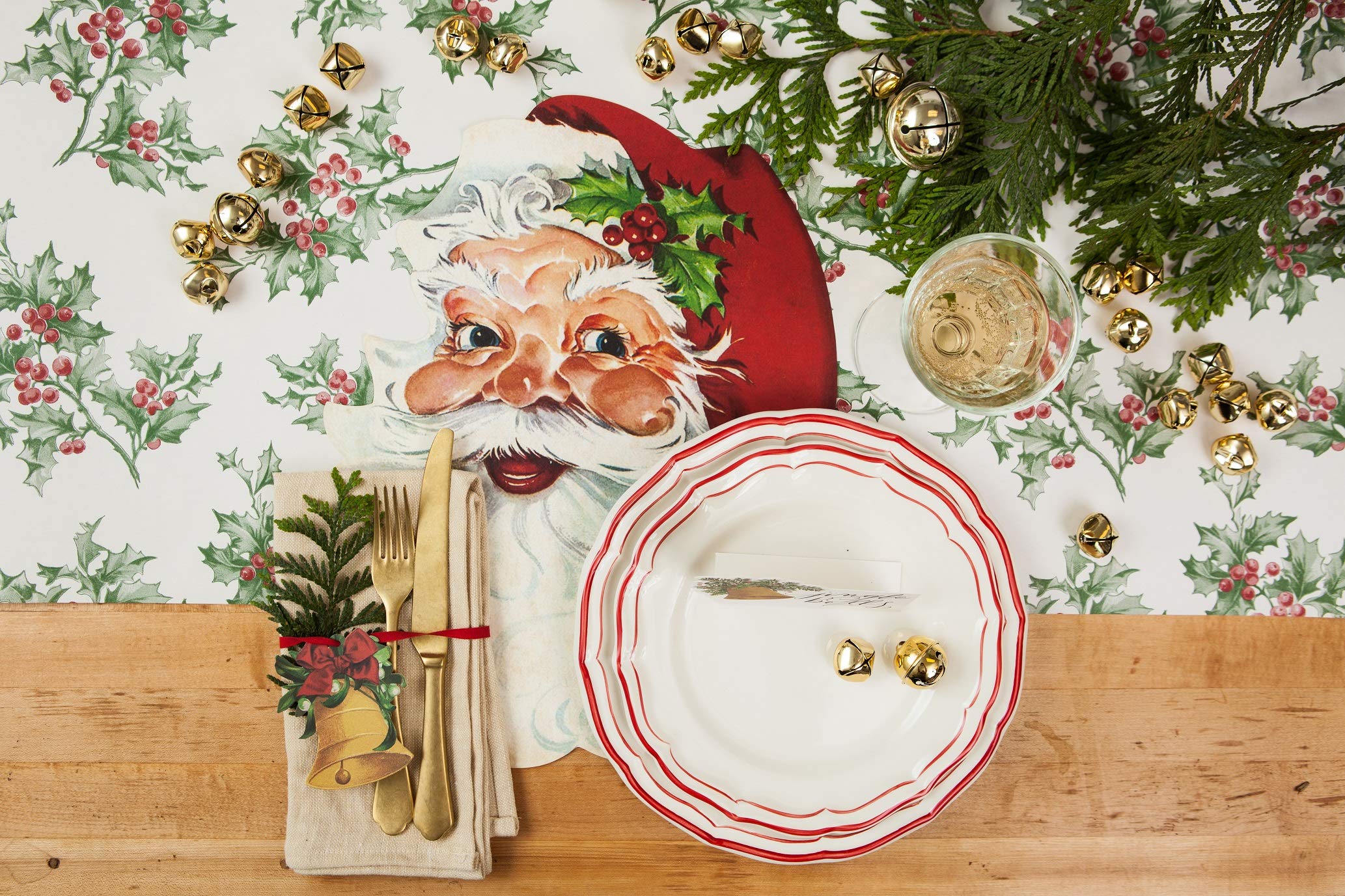 Hester and Cook Santa figures on placemat bring festive focal point to meals.
