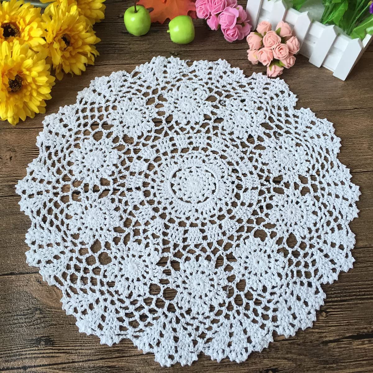 Hetao cotton crochet round doily close-up showing intricate lace for elegant tabletops.