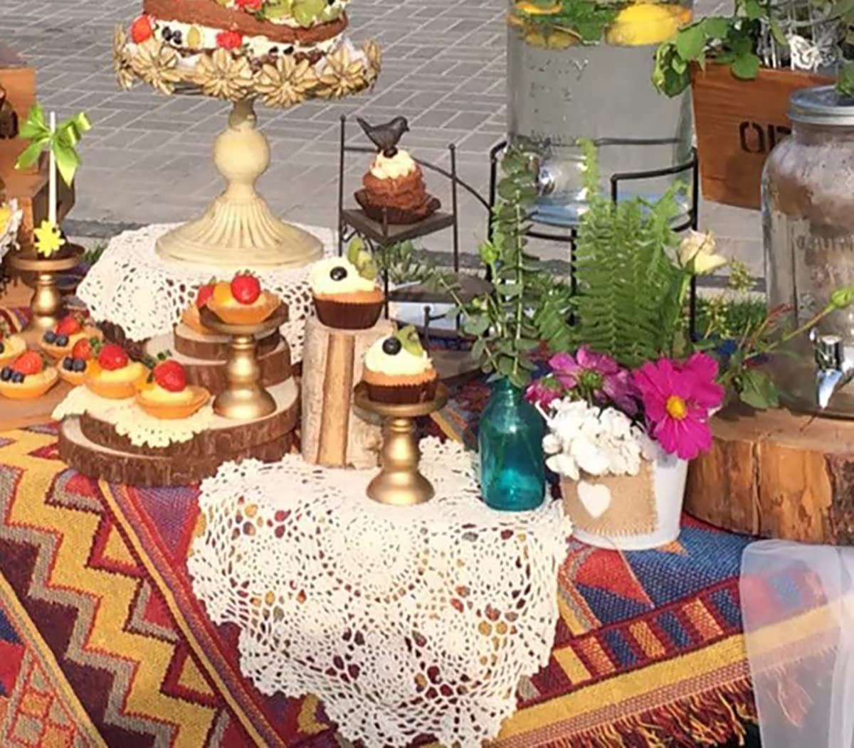 Hetao white cotton round doily used as placemats to dress dining tables.