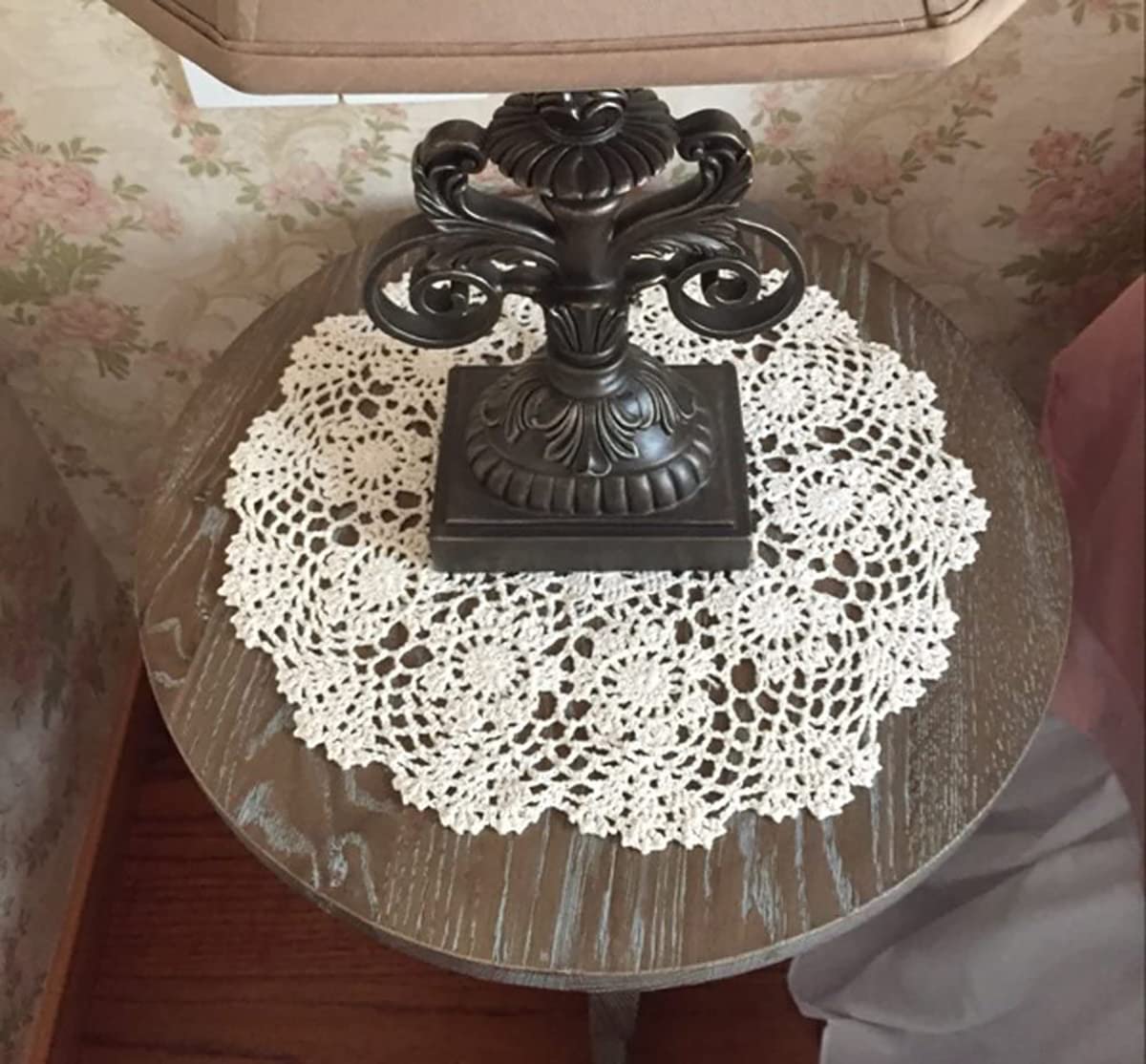 Hetao crochet round doily wedding tabletop with floral motif.