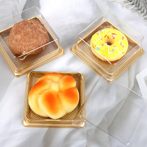 Hewnda clear mini cake box side view showing waterproof packaging.
