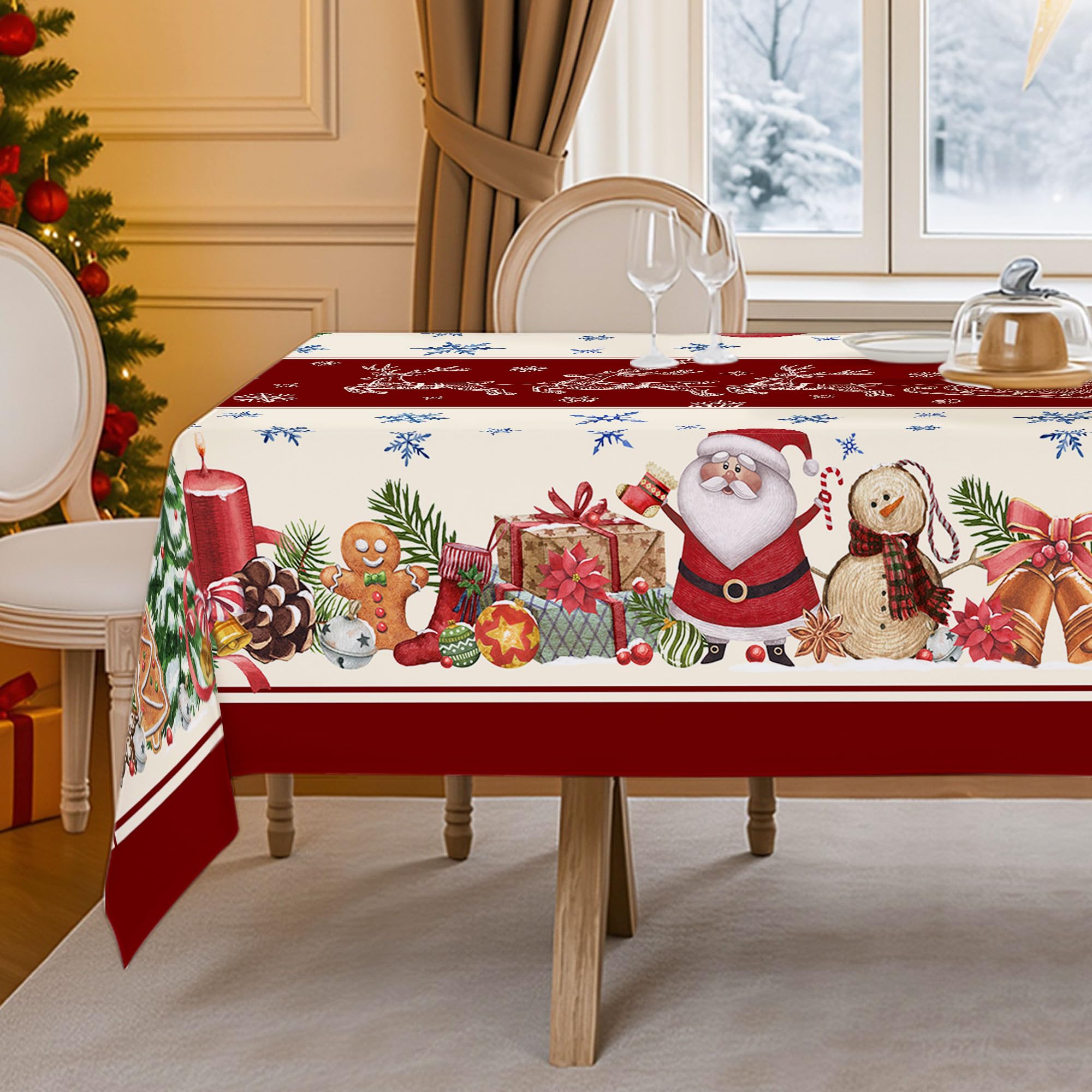Hexagram Christmas tree pattern tablecloth rectangular 60x120 evokes winter celebrations.
