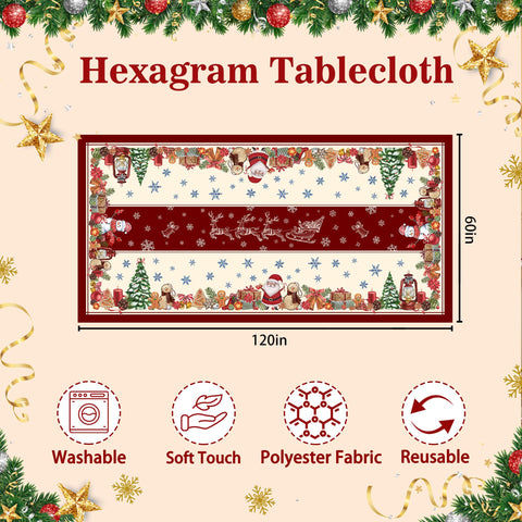 Hexagram Santa tablecloth rectangular 60x120 creates a cheerful Christmas centerpiece.