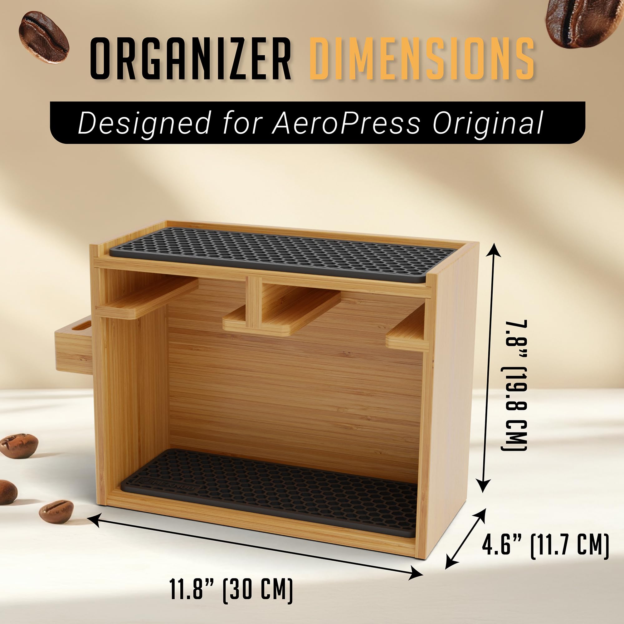 HEXNUB aeropress accessories storage keeps parts secure and ready for brewing.