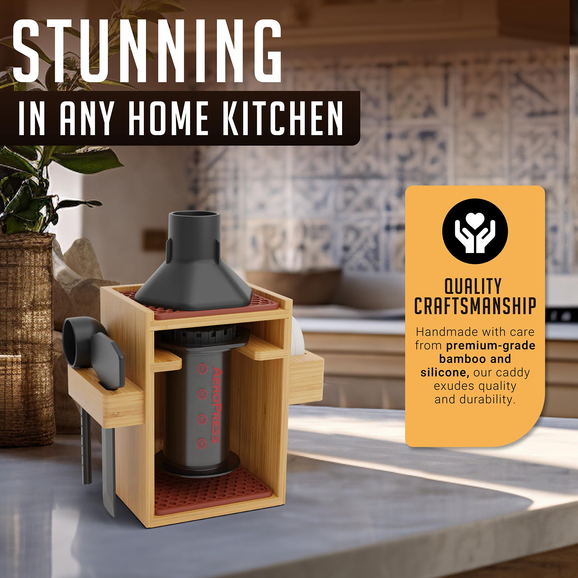 HEXNUB coffee bar organization stand helps maintain a tidy, efficient setup.