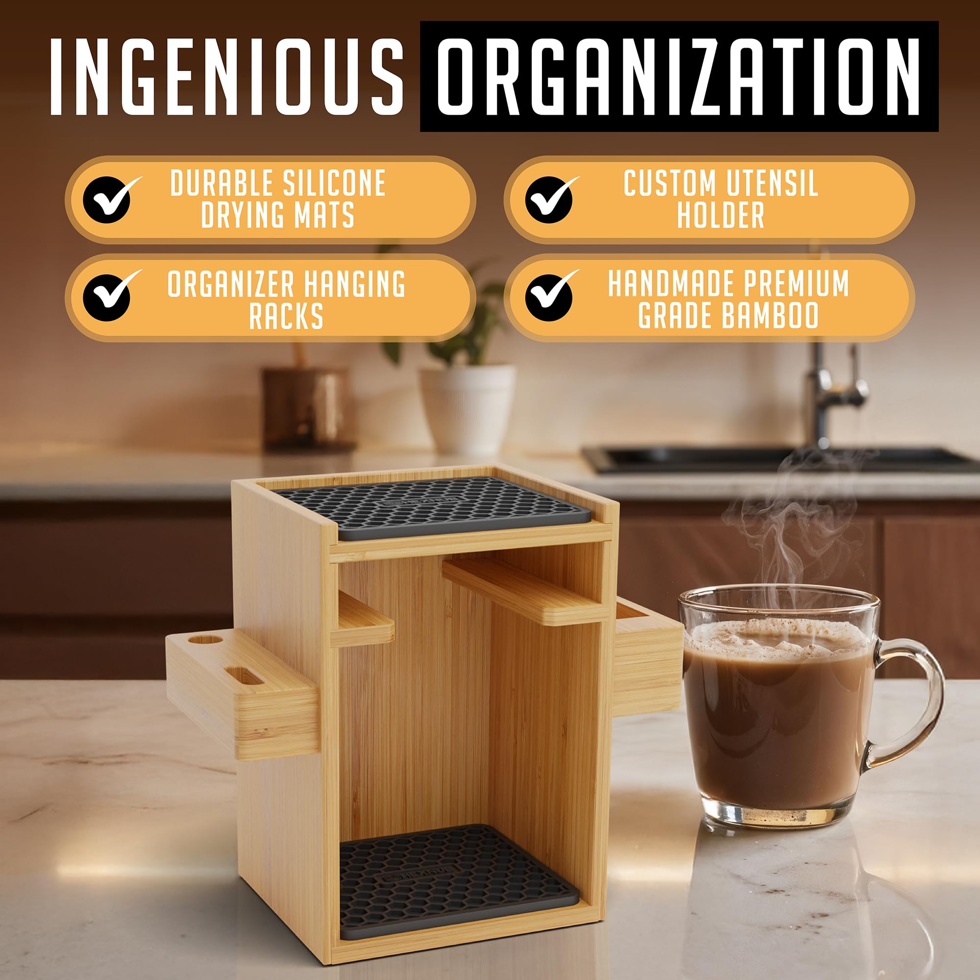 HexNub compact stand doubles as a drying area for AeroPress accessories
