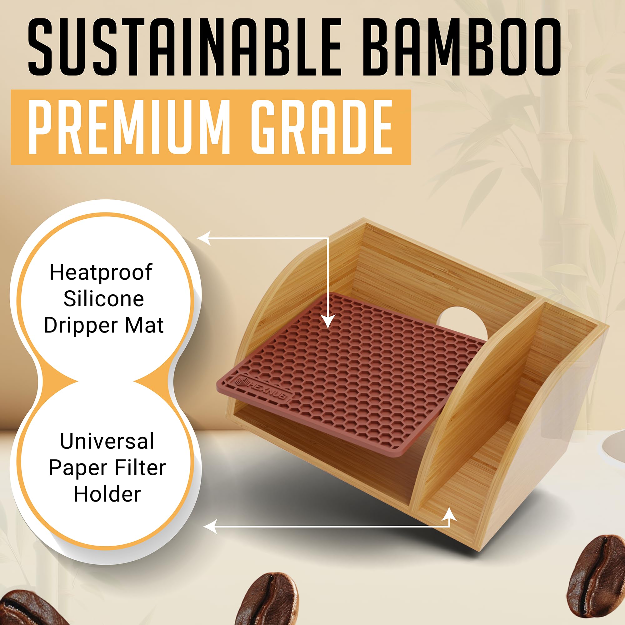 HEXNUB pour-over setup demonstrates a compact, tidy coffee station