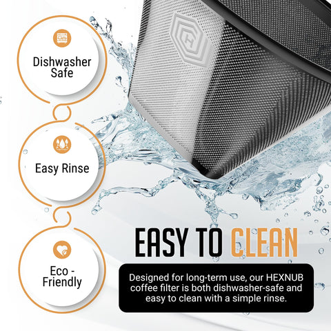 HEXNUB filter is dishwasher-safe for quick, simple maintenance.