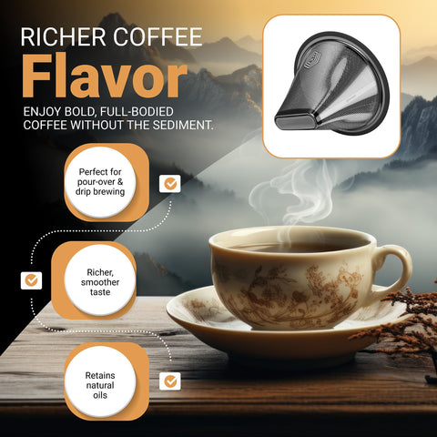 HEXNUB filter beside coffee grounds highlights an eco-friendly, waste-free brewing solution.