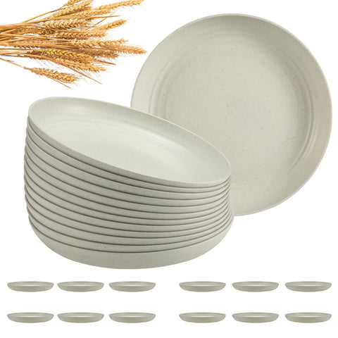 Heycome 12-piece wheat straw deep dinner plate, durable and BPA-free for everyday meals.