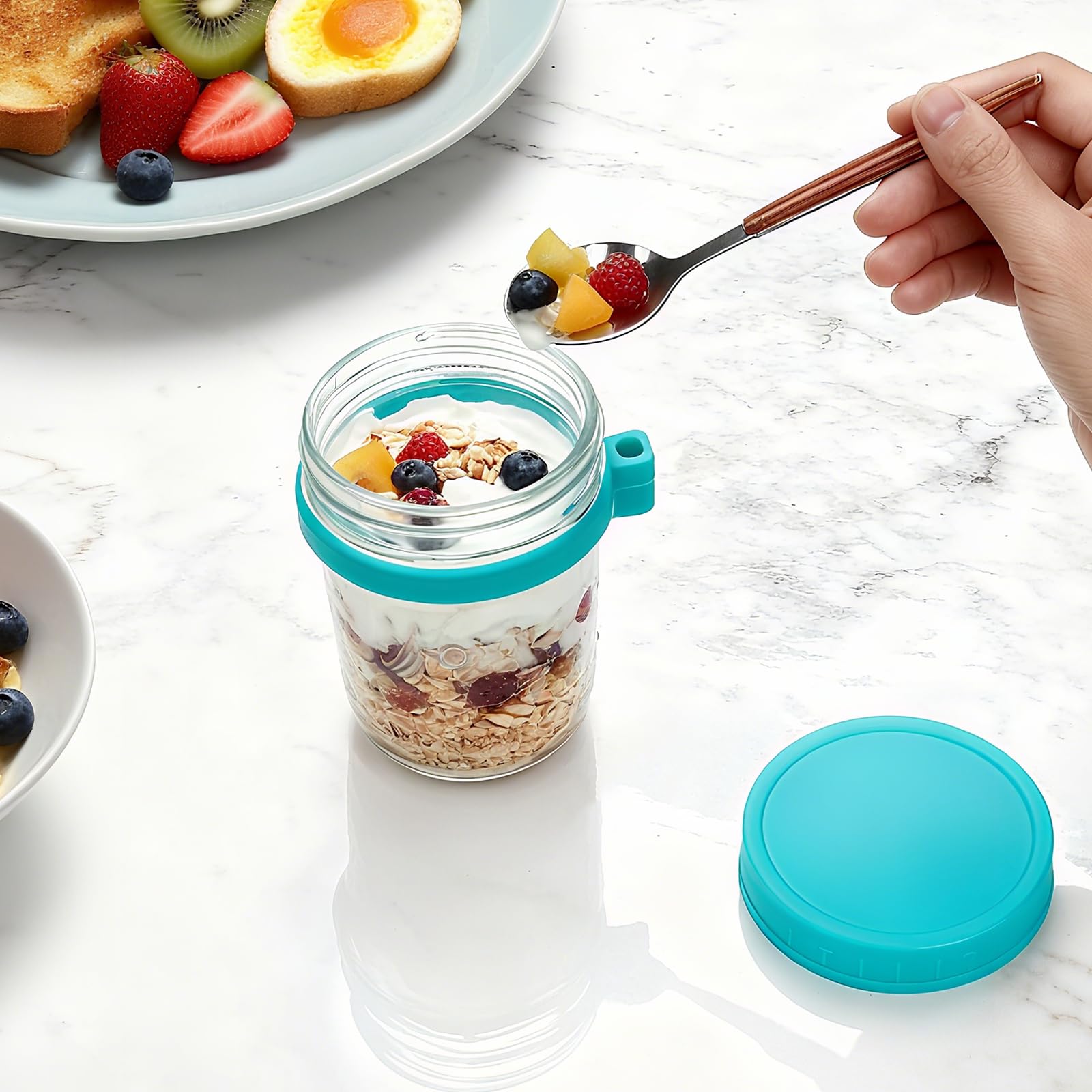 Heyglee overnight oats containers with spoons offering easy scooping on the go
