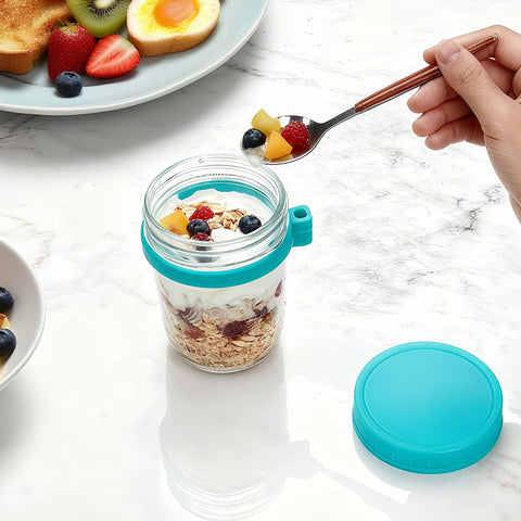 Heyglee overnight oats containers with spoons offering easy scooping on the go
