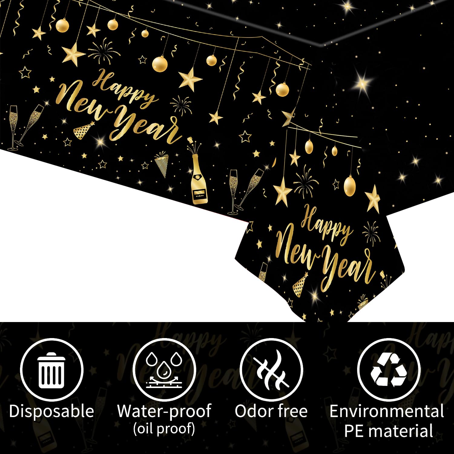 HEYPRIIL 3-pack backdrop features champagne-glass motif for NYE dinner decor