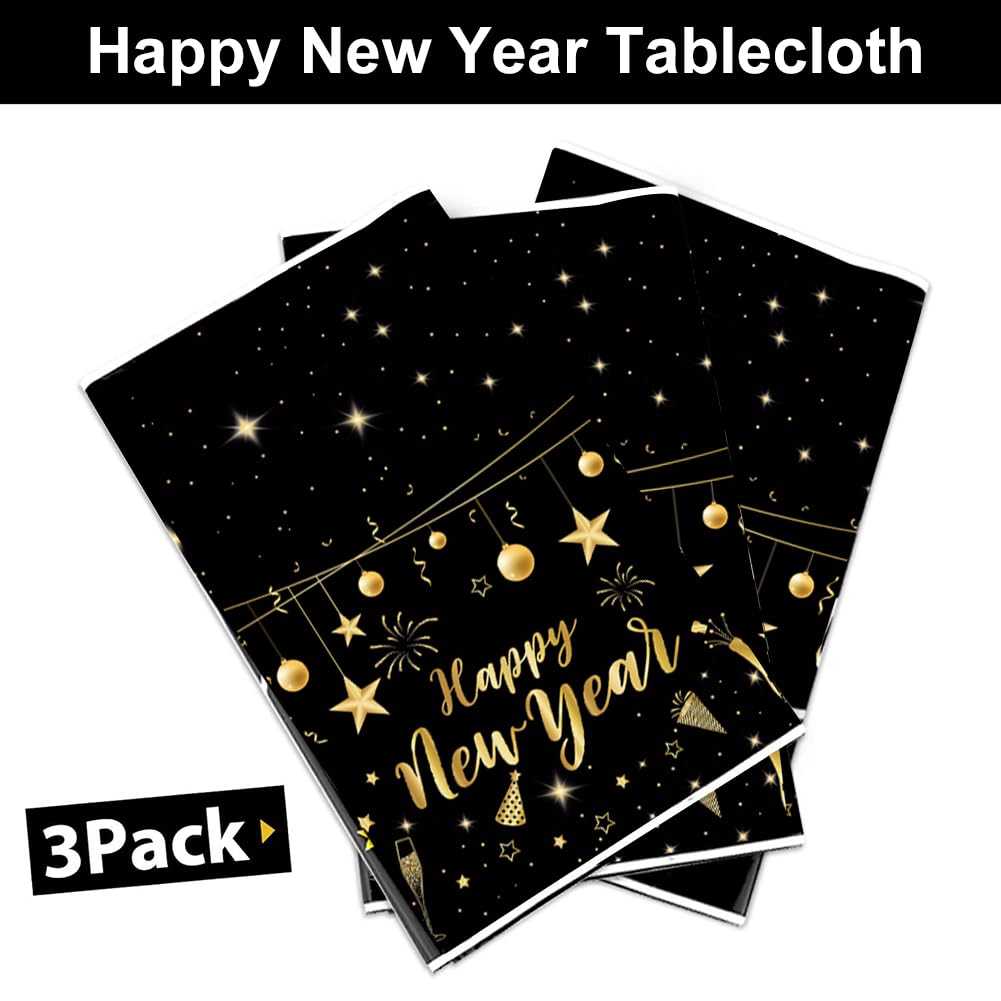 HEYPRIIL New Year tablecloths on table, black and gold motif enhances festive ambiance