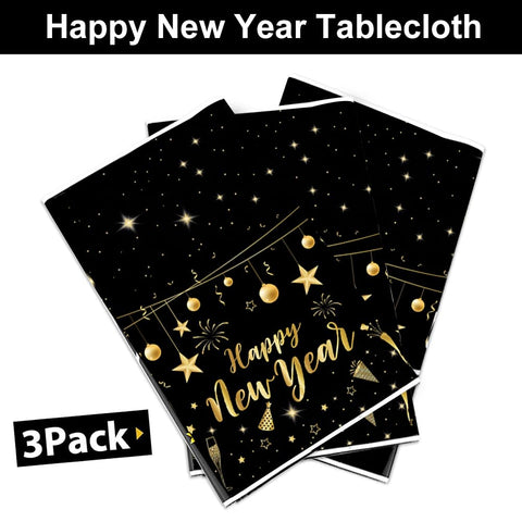 HEYPRIIL New Year tablecloths on table, black and gold motif enhances festive ambiance