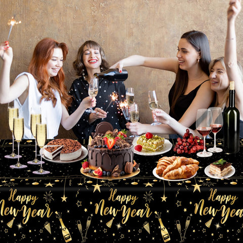 HEYPRIIL 3-pack packaging of black and gold New Year tablecloths