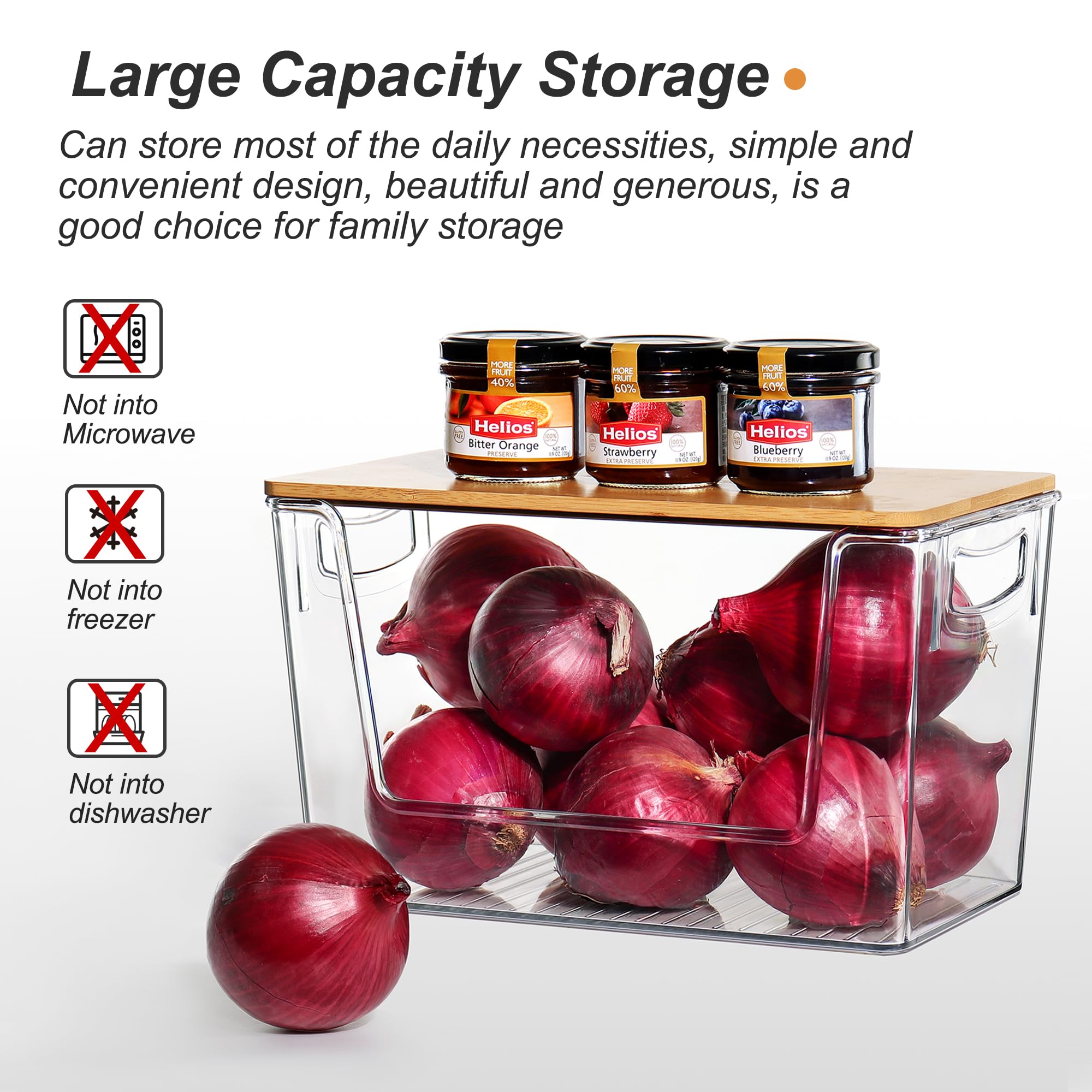 Heyuzb 2-pack onion potato storage bin front view for easy access.