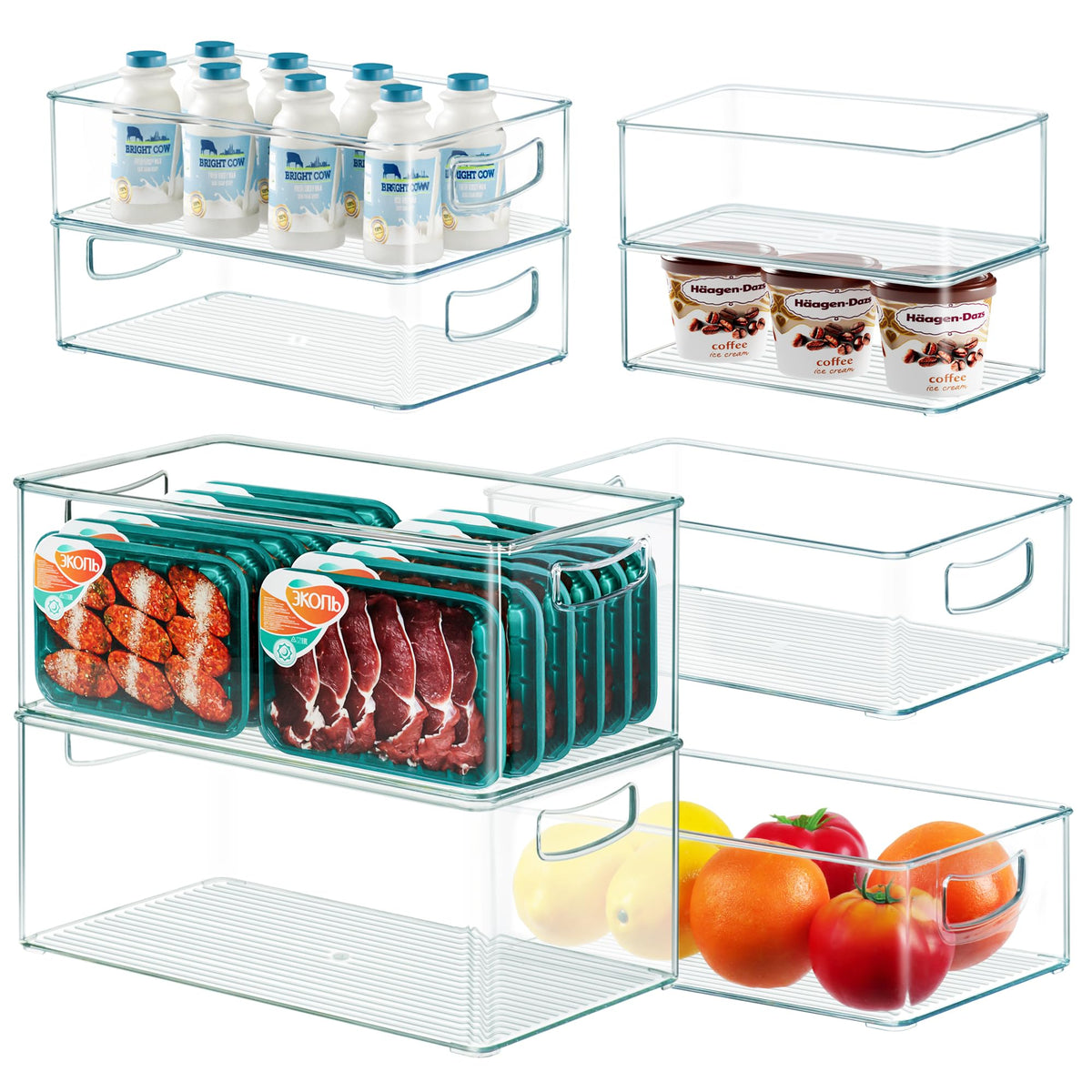 Heyuzb 8-pack freezer bins provide clear visibility and side handles for easy organization.