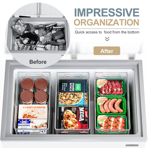 Heyuzb freezer bins offer clear visibility and stackable design for space-saving organization.