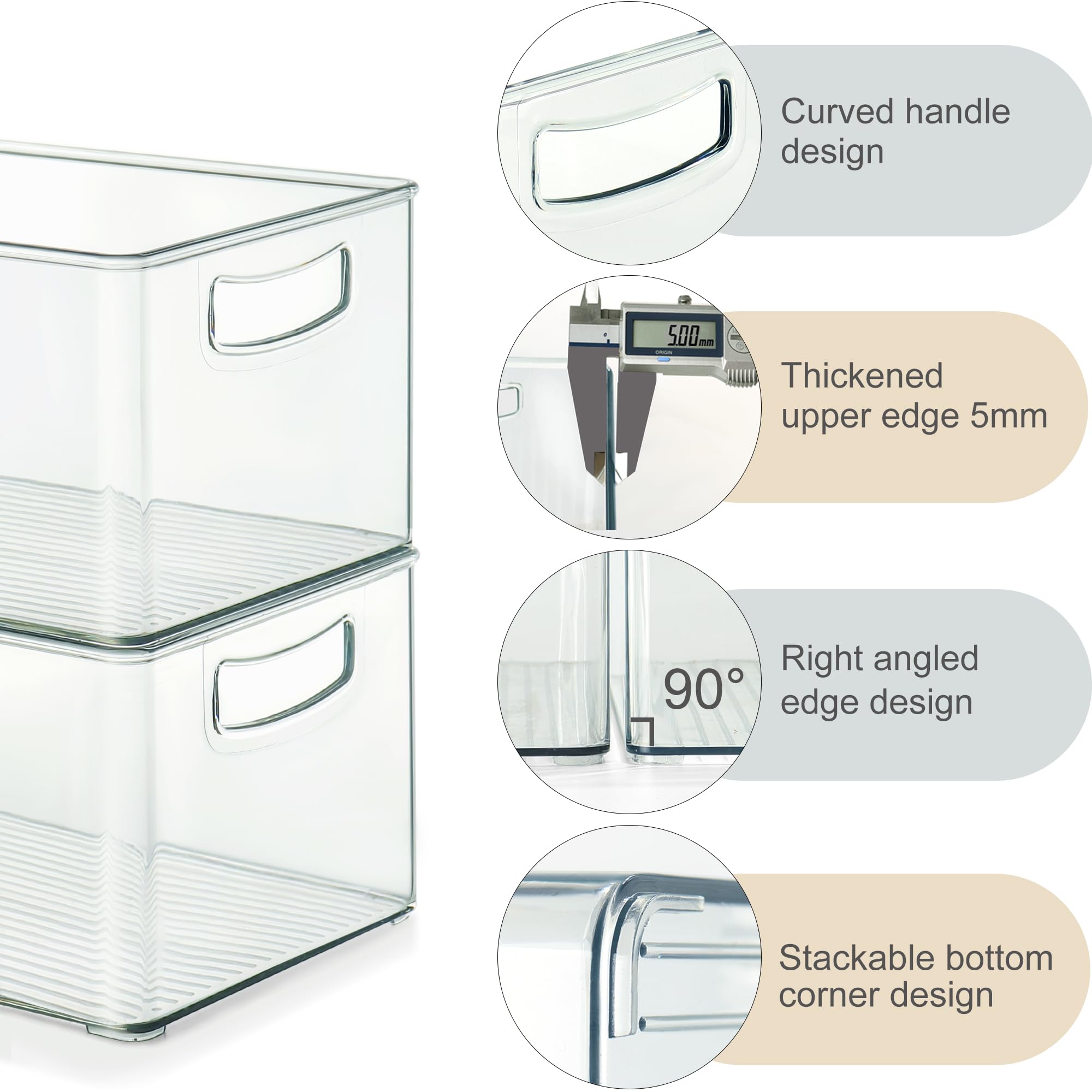 Heyuzb XL bins measure 13.5 by 7.5 by 5.5 inches for deep freezer storage.