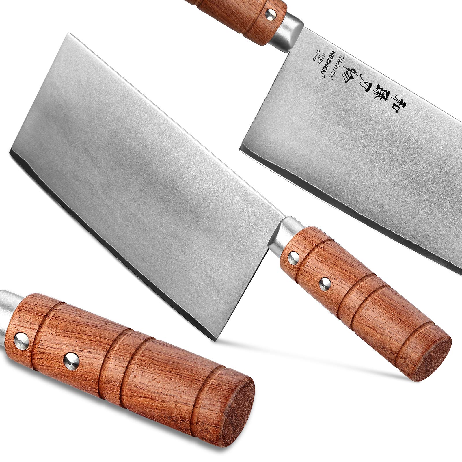 HEZHEN 7-inch cleaver blade close-up showing sharp edge for precise cuts