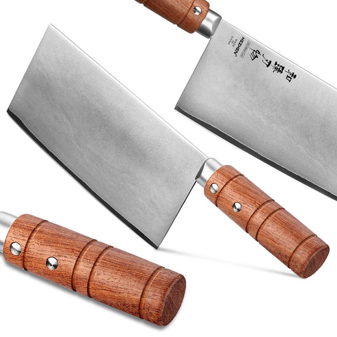 HEZHEN 7-inch cleaver blade close-up showing sharp edge for precise cuts
