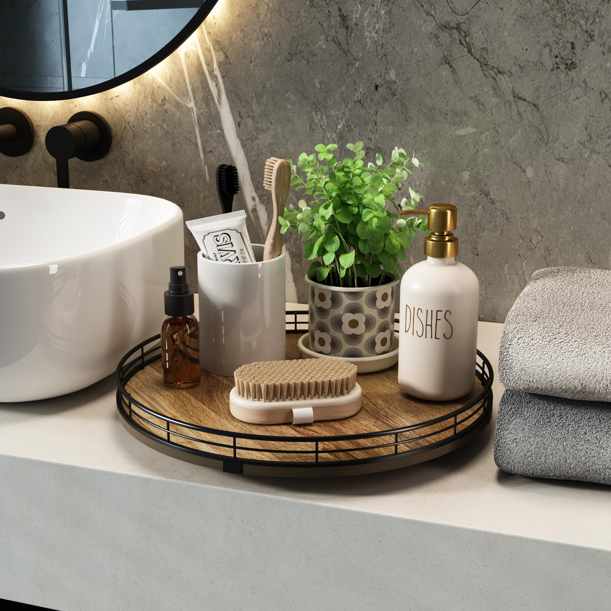 HGF Acacia lazy susan kitchen-counter use stores condiments and oils neatly