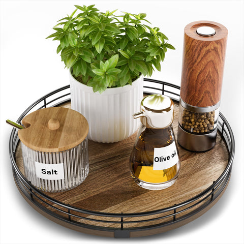 HGF 10-inch acacia wood lazy susan with smooth 360° rotation for condiments.