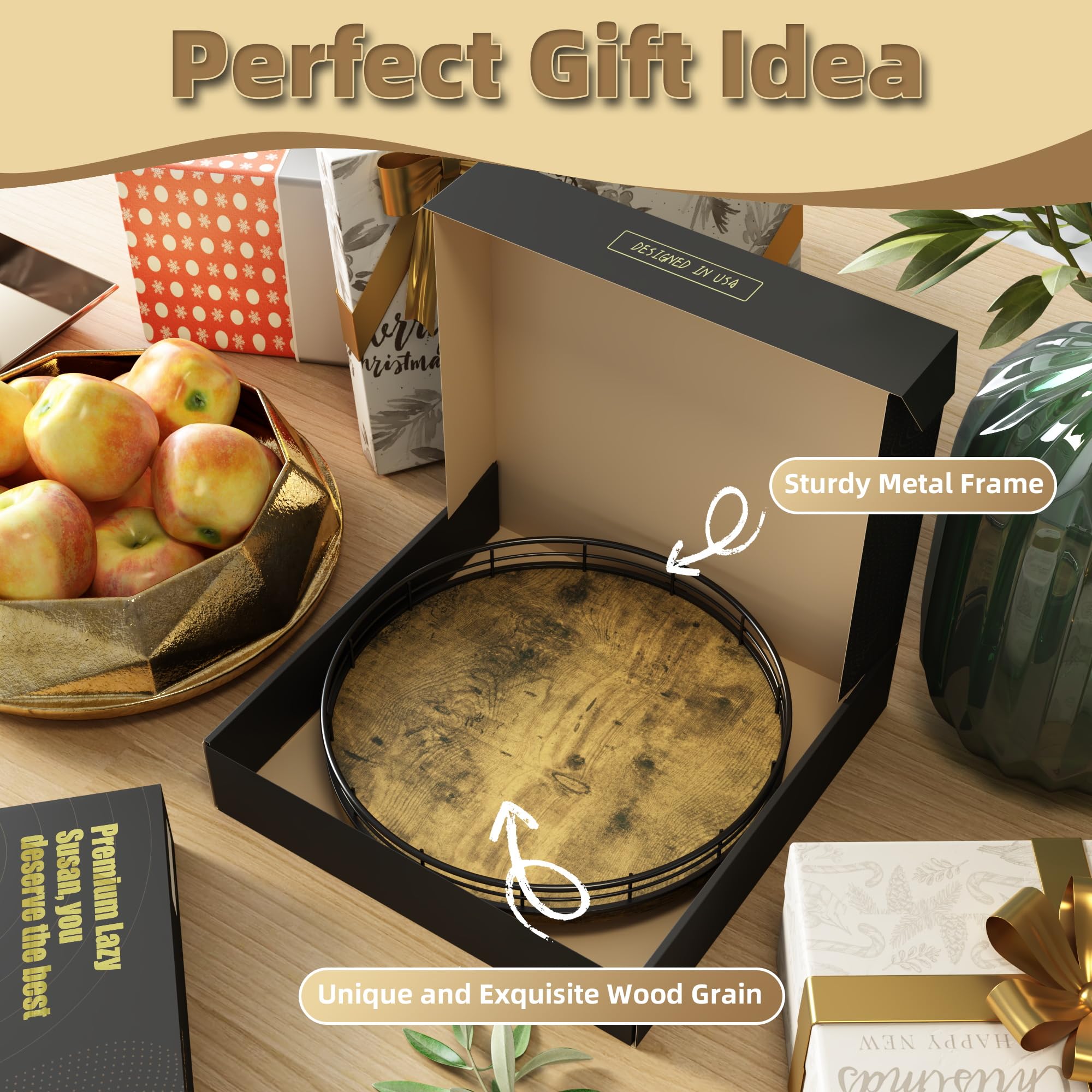 HGF Lazy Susan bathroom vanity tray organizing lotions and cosmetics