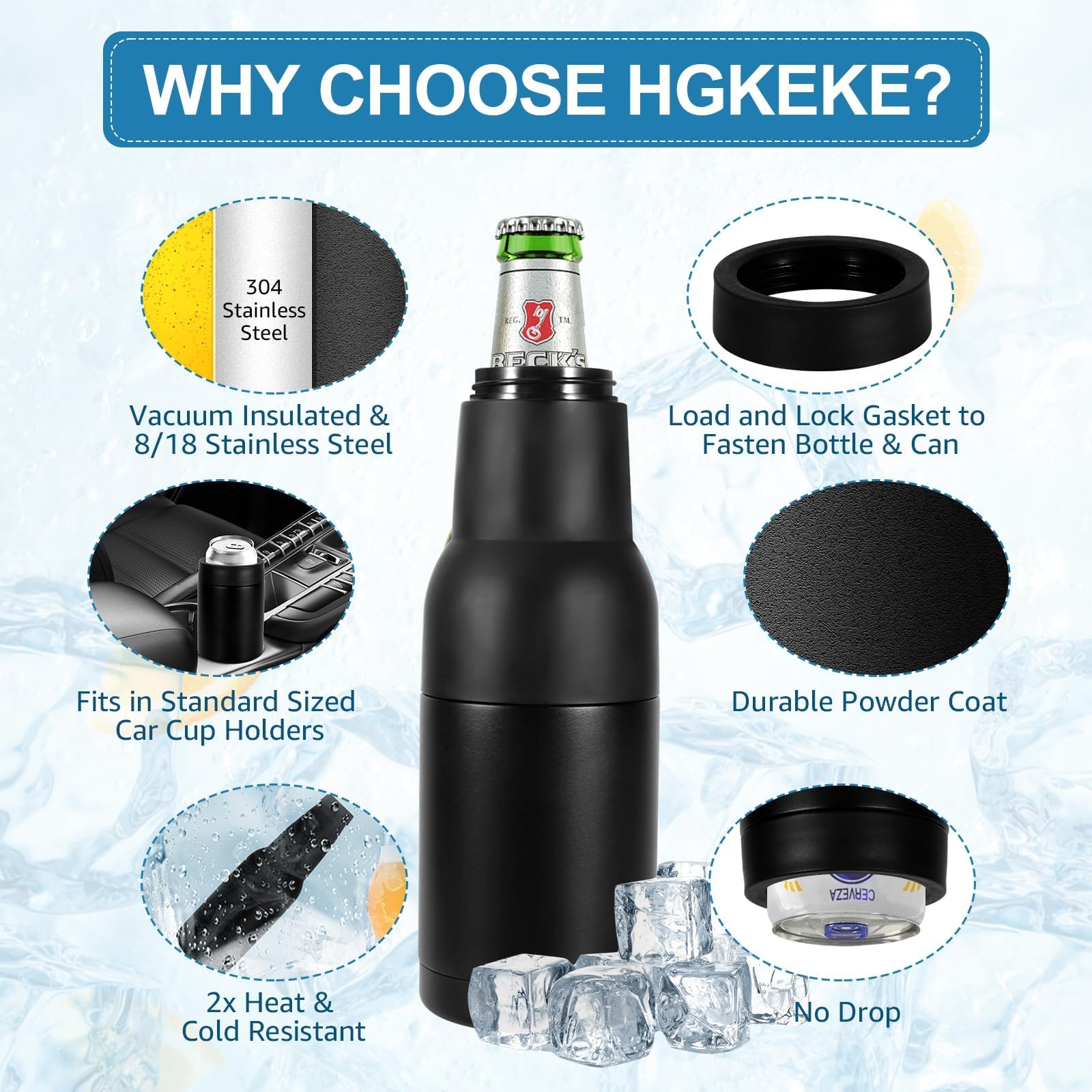 Hgkeke fits 12oz cans or bottles for versatile cooling