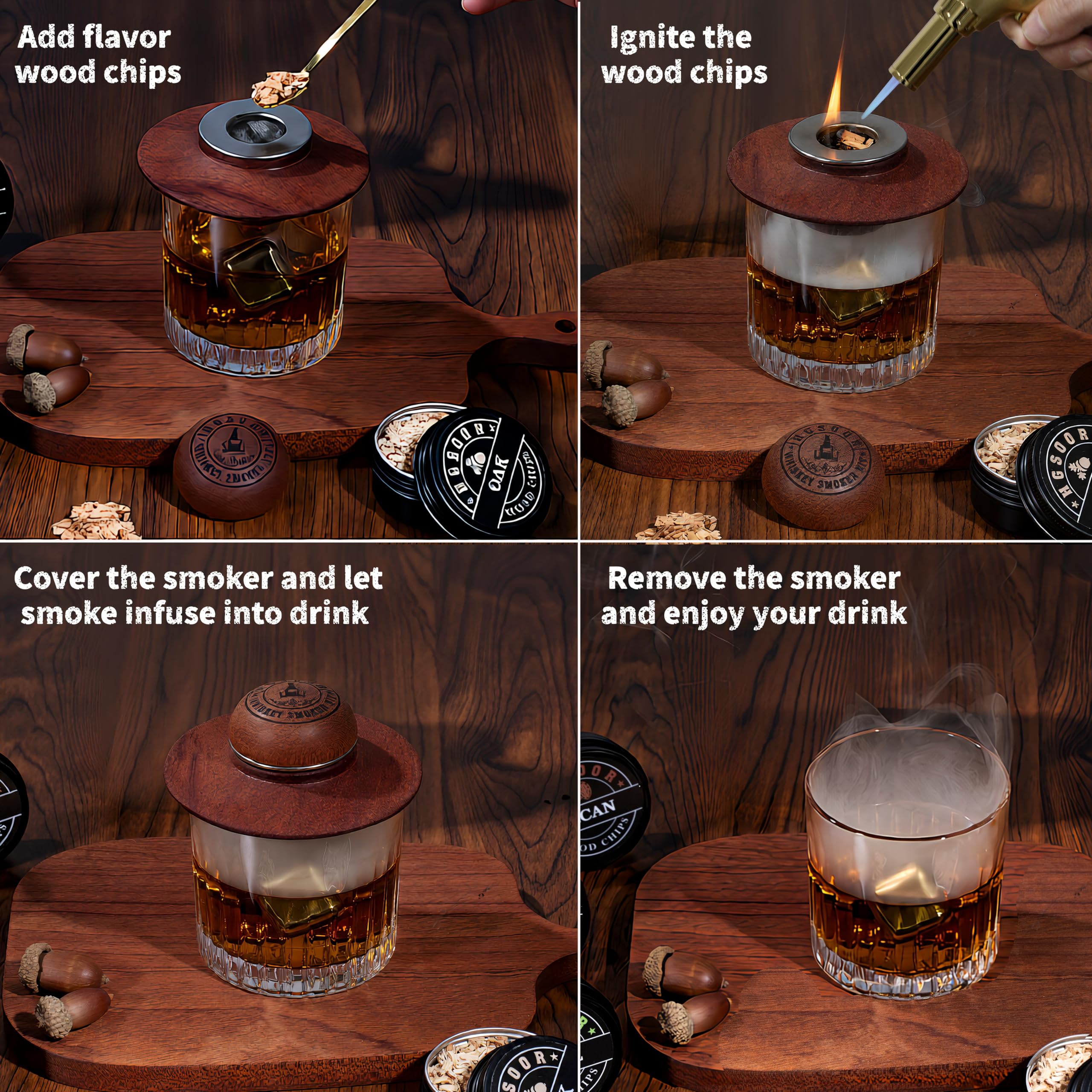 Hgsoor pecan chips deliver natural wood smoke for cocktails
