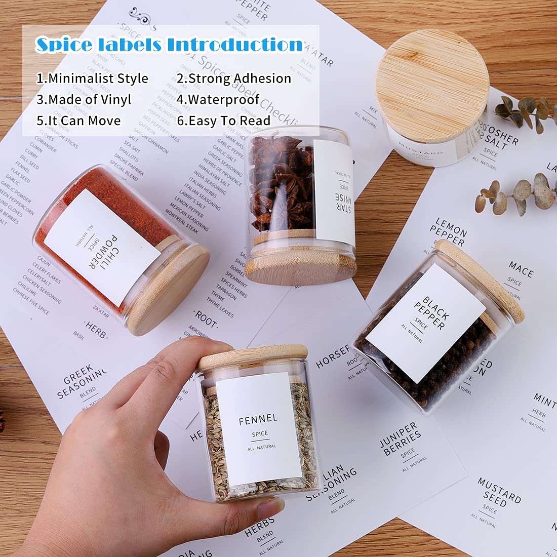 Wooden bamboo lids seal moisture and preserve aroma in HHMJSM jars.