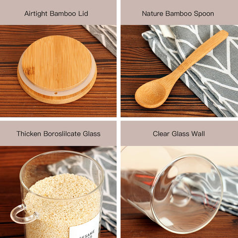 HHMJSM dishwasher-safe glass jars with wooden lids and spoon