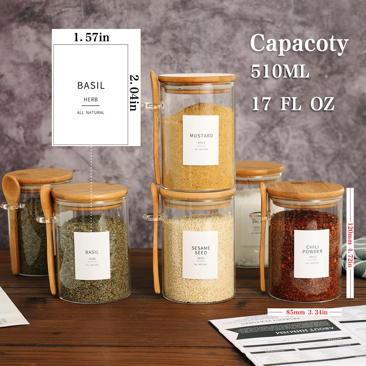 HHMJSM kitchen storage jars for tea, herbs, spices, or sugar