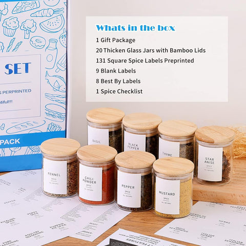 HHMJSM minimalist waterproof labels keep spice names legible and replaceable.