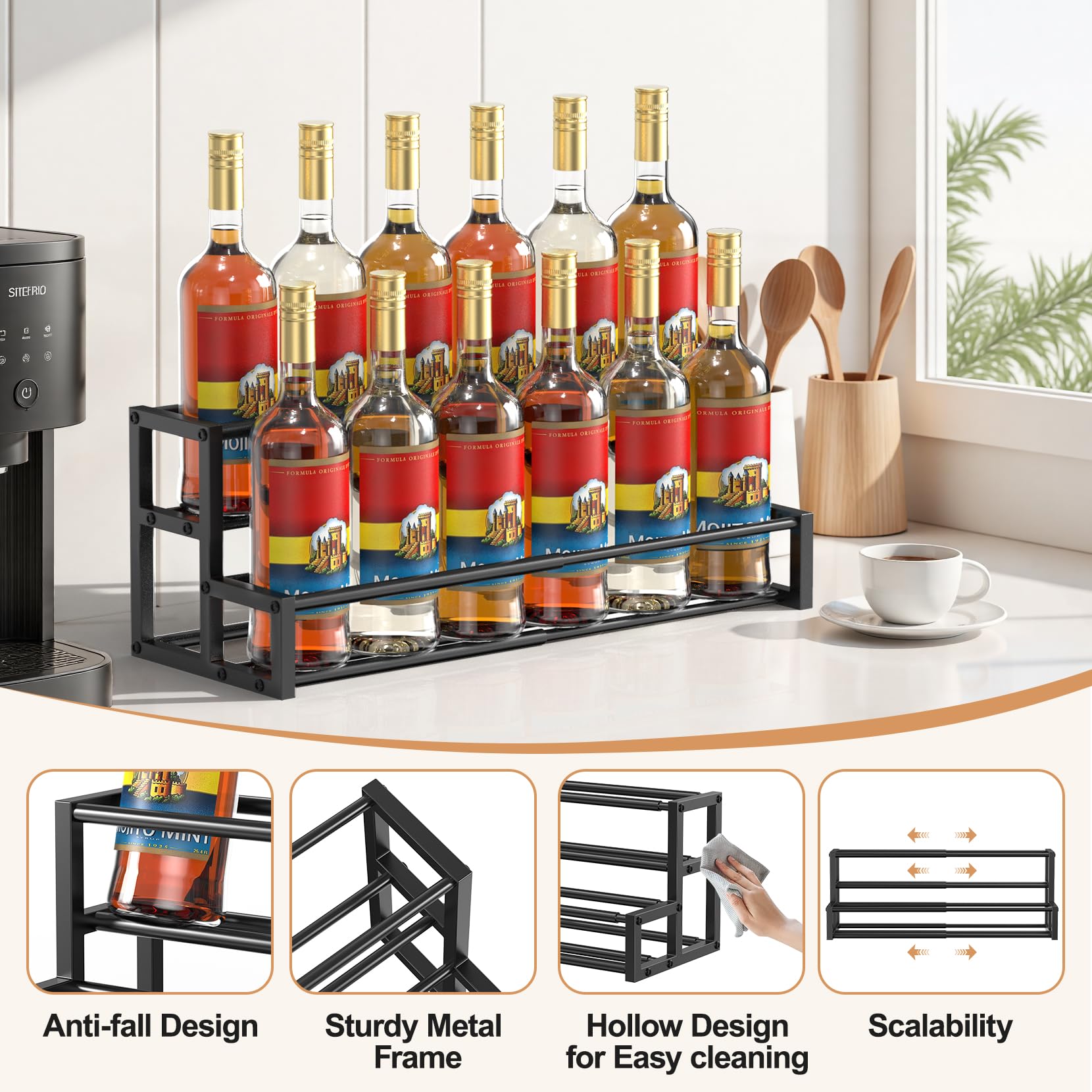 HHOKEM syrup organizer installed in a compact kitchen coffee bar