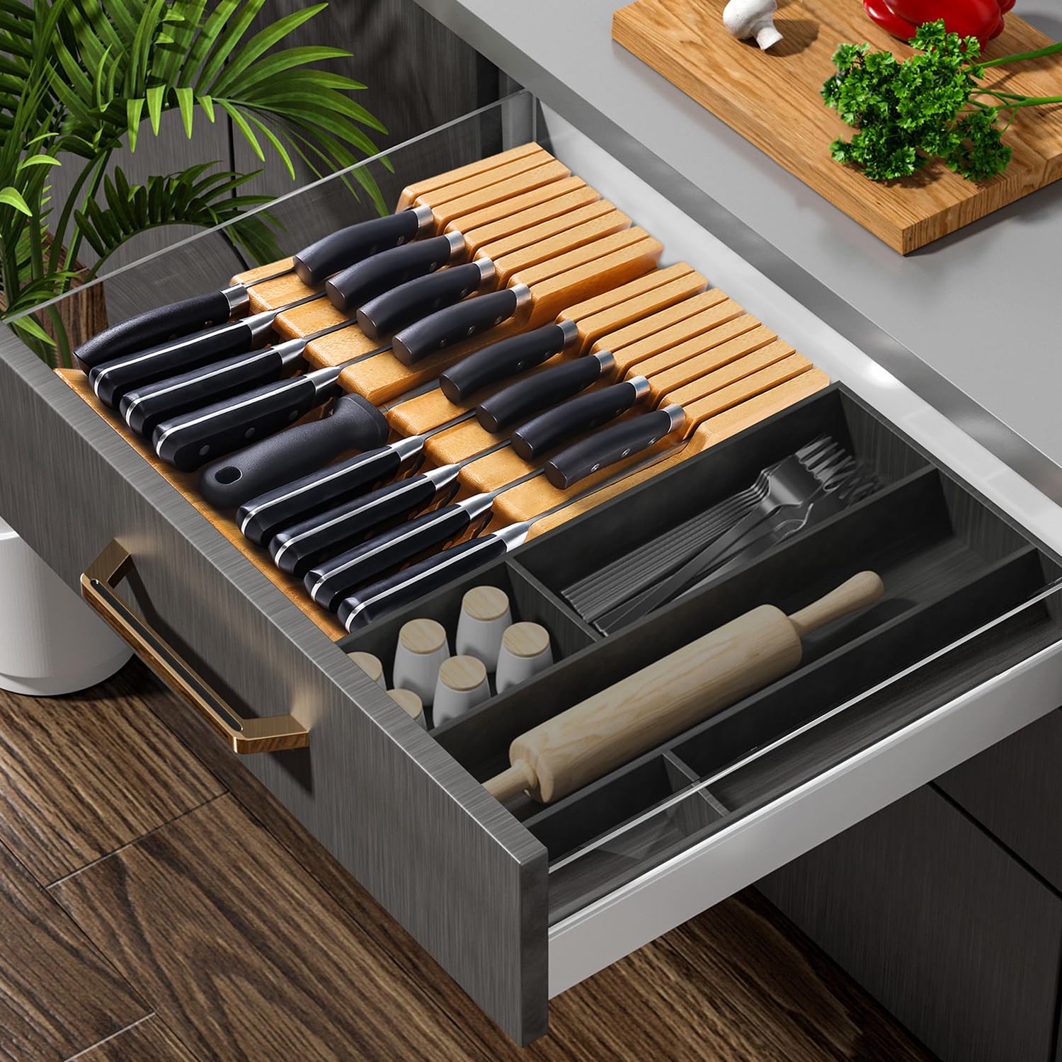HHXRISE space-saving design fits most drawers for organized kitchen storage.