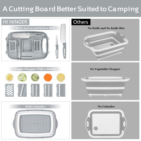 HI NINGER 9-in-1 kitchen board ready for chopping, slicing, and washing veggies.