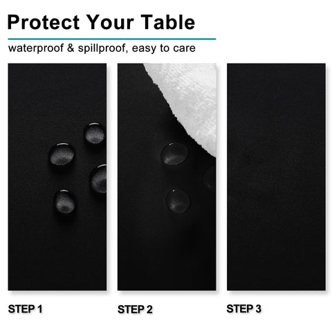 Hiasan black tablecloth 54x54 waterproof finish protecting the surface.