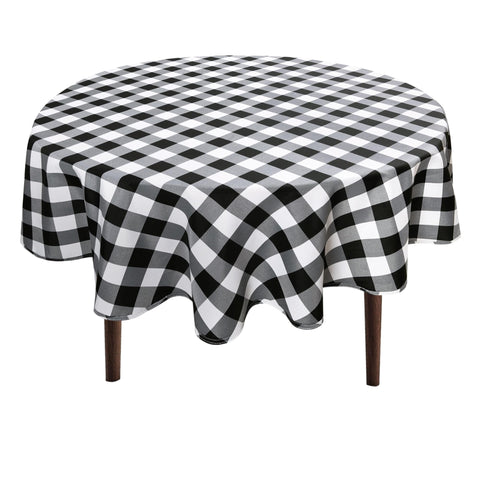 Hiasan checkered round tablecloth 60 inch, top-down view, protects surfaces from spills.