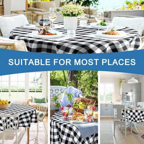 Hiasan round tablecloth ready for cafe or party settings, easy wipe-clean after spills.