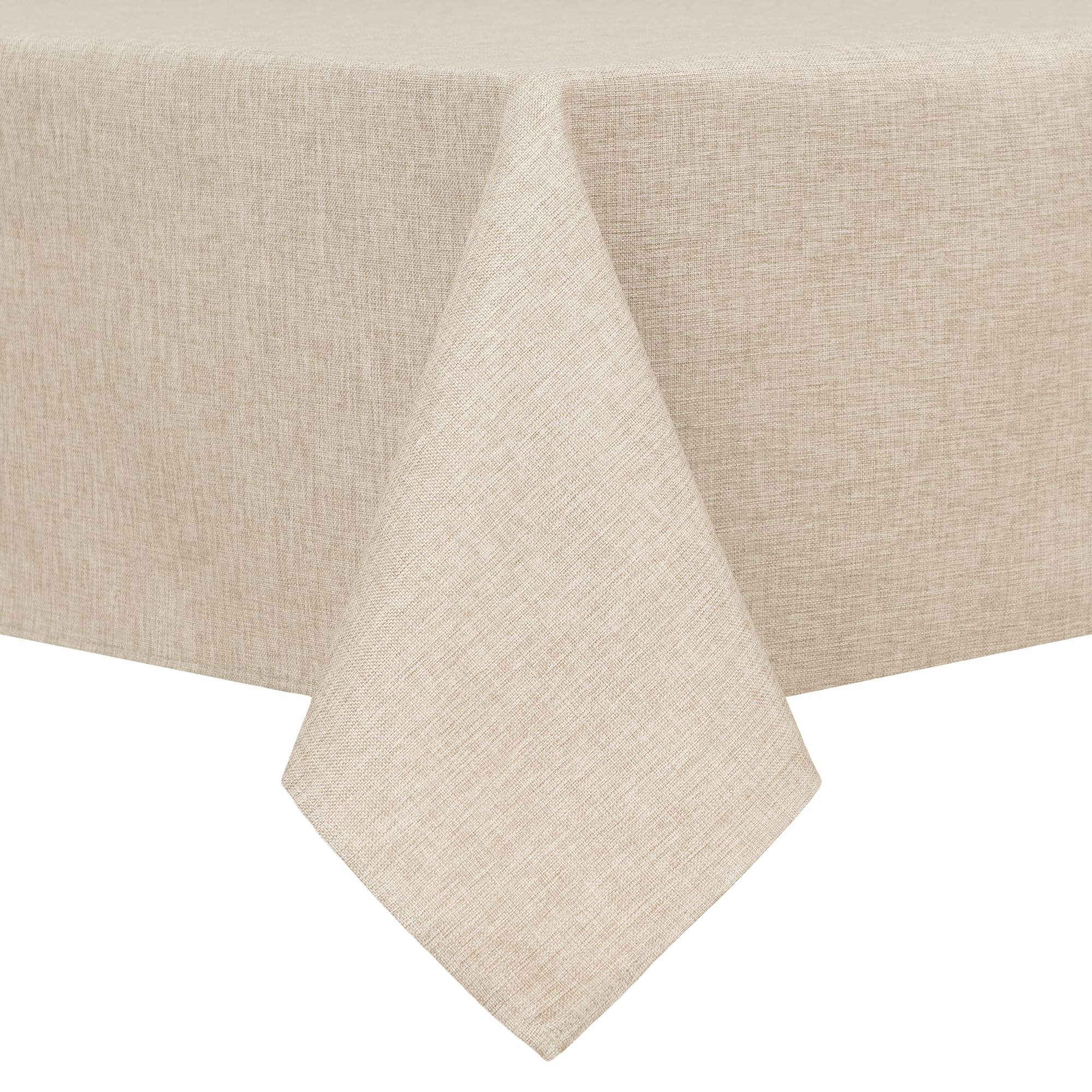 Hiasan faux linen square tablecloth beige 54x54 on a dining table, protective and stylish.